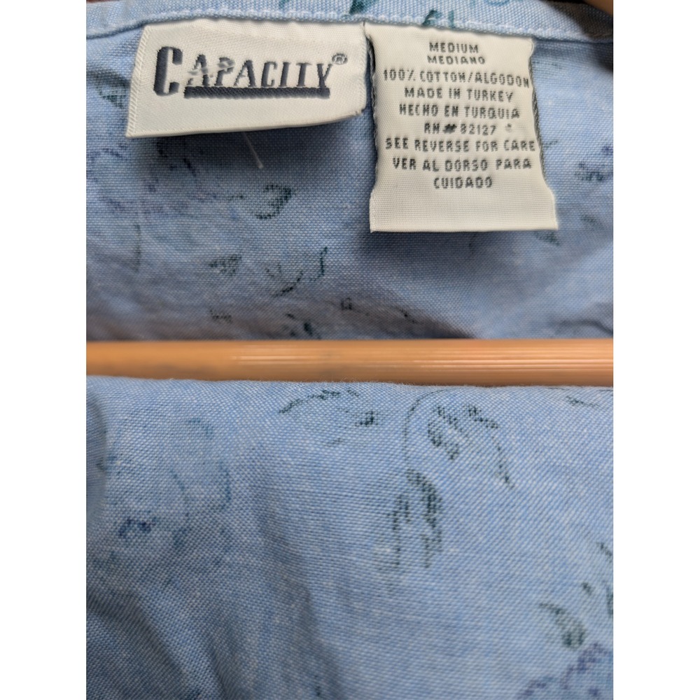 CAPACITY Vintage 90s Blue Floral Cotton Sleeveless Button Front Midi Dress M - Picture 8 of 8